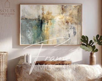 Maquette de cadre horizontal sur une console en pierre, affichage d'affiche de paysage rustique, objet intelligent PSD