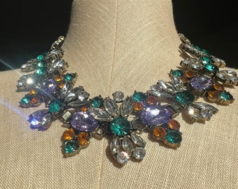 Chunky colorful rhinestone necklace costume jewelry