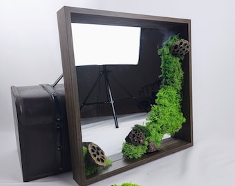 Plant mirror, Plant painting, Square mirror, Wood mirror, Square mirror with stabilized plants, maintenance-free plant, wall decoration