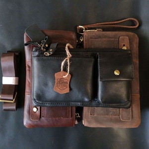 Cartera de cuero para hombre, riñonera, hecha a mano, de cuero Crazy Horse
