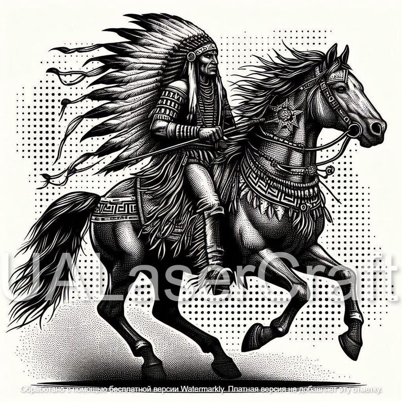 American Indian Chief on Horse Clipart – Native American Digital Art ...