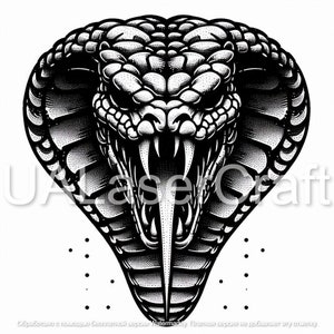 Cobra | Slangenpatronen | Monster- en horrorkunst | Prullenbakstijl | T-shirttekening en lasergraveerbestand