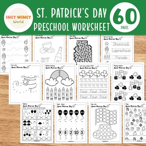 St. Patrick&#39;s Day Worksheets, Bundle, Preschool Activities, Preschool Pack, Kindergarten worksheets, Homeschool Printable, Low-Prep