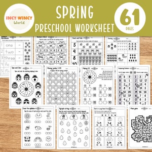Spring Worksheets, Bundle, Preschool Activities, Preschool Pack, Kindergarten worksheets, Homeschool Printable, Low-Prep
