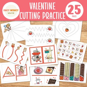 Valentine Cutting Practice, Scissor Skills, Fine Motor Skills, Toddler, Preschool, Kindergarten, Montessori Materials, Worksheets for Kids