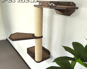 Sisal Cat Climbing Post with Wall Shelves – Large Cat Tower with Step Shelf and Non-Slip Carpet | Wall Mounted Cat Furniture by PetIdeas