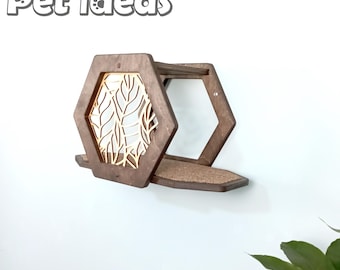 Double Hexagon Cat Wall Shelf – Modern Floating Cat Furniture with Non-Slip Mats | Plywood Wall Mounted Cat Lounge by PetIdeas