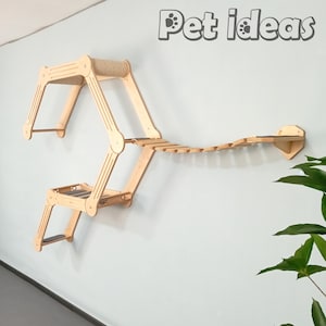 Ensemble mural ultime pour chats avec hamac, pont de corde, marches, étagères en sisal et mangeoire - Aire de jeu modulaire pour chats par PetIdeas