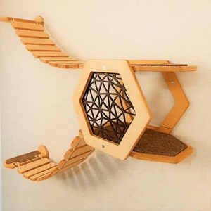 Twin Bridges Cat Shelf Wall Furniture for Cats, Floating Cat Steps, Wood Cat Bridge, cat wall furniture, floating shelf, cat bridge