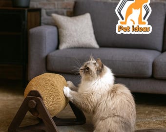 Rotating Cardboard Cat Scratcher – Hexagon Spinning Cat Toy | Refillable Scratch Drum | Modern Interactive Cat Scratching Barrel
