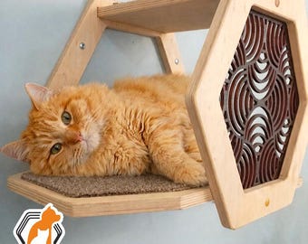 Kattenwandplank voor grote katten, planken van berkenmultiplex met zeshoekige verbindingsstukken