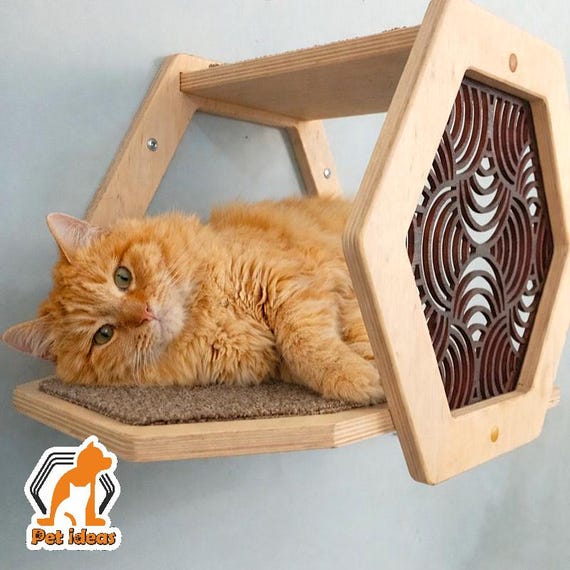 Cat Wall Shelf for Large Cats, Birch Plywood Shelves with Hexagon Connectors