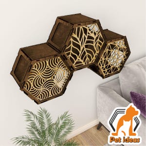 floating plywood hex cat shelf