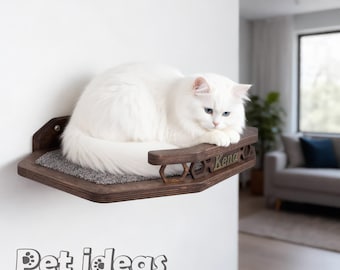 Cat Wall Bed with Railing – Large Elevated Cat Shelf | Modern Wall Mounted Cat Lounge