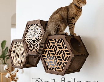Cat Wall Shelves Set – Hexagon Cat Shelves for Wall | Honeycomb Cat Wall Furniture | Modern Cat Climbing Shelf