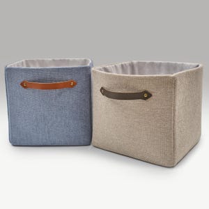 Storage Boxes & Bins with Leather Handles. Shelf organizers.