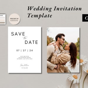 Tarjeta de plantilla de guardar la fecha de boda, plantilla de invitación de boda, invitación de boda editable, tarjeta RSVP imprimible