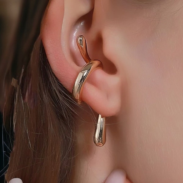 Chic Geometric Clip-On Ear Cuff | Trendy Serpentine Cartilage Clip | No-Pierce Modern Earrings for Girls | Unique Snake-Design Jewelry