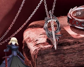 Anime Fate Stay Night Saber Alter Fashion Necklace & Jewelry | Cosplay Party Accessories | Ring x Sword | Artoria The Dark Knight