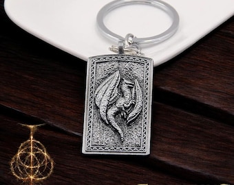 Elden Ring Ancient Dragon Shield Keychain | Vintage Pendant Keyring | Unique Jewelry Accessory Gift for Him & Her | Gamer Collectible
