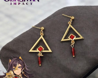 Genshin Impact Dehya Earrings | Pyro Element Cosplay Jewelry | Dehya Ear Studs | Women’s Accessories | Red Crystal Pendant Earrings