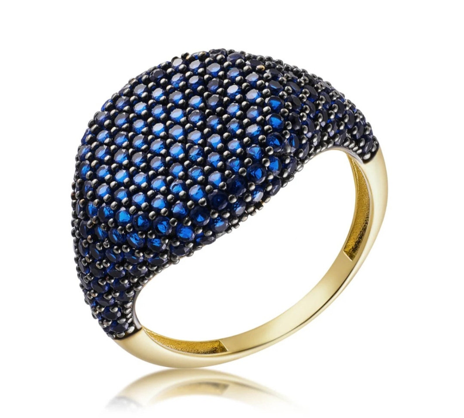 Wide Looking Rings Wide Gold Ring Big Rings Ring Jewelry Blue Zircon Ring Real 14k Gold ...
