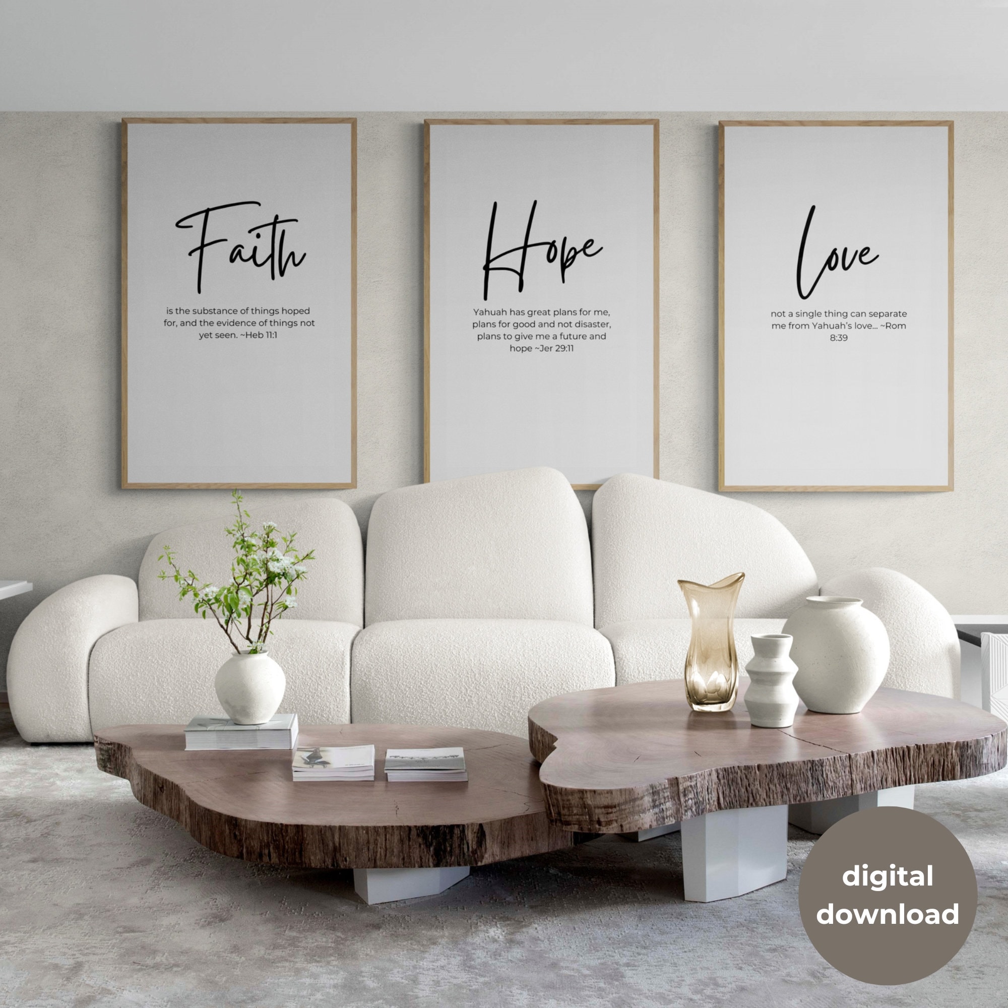 Set of 3 Christian Wall Art, Faith, Hope, Love, Wall Decor, Christian