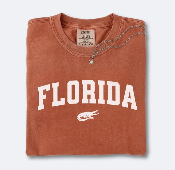 Florida Gameday Shirt Comfort Colors Brick Red Vintage Football Tee Gator Game Day Outfit Southern Style Tailgate Apparel Orange Blue Fan