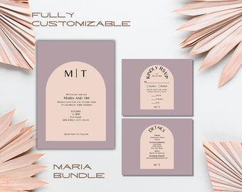 Pastel Wedding Invitation Suite - Customizable Pink and Purple Invites