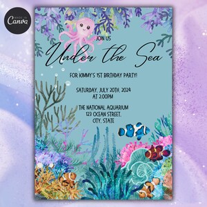 Under the Sea Birthday Party Invite - Customizable - Ocean Theme - Digital Download Template