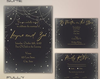 Celestial Wedding Invitation Suite, Double Sided Wedding Invitation, Boho Wedding Invitation, Customizable and Printable Templates