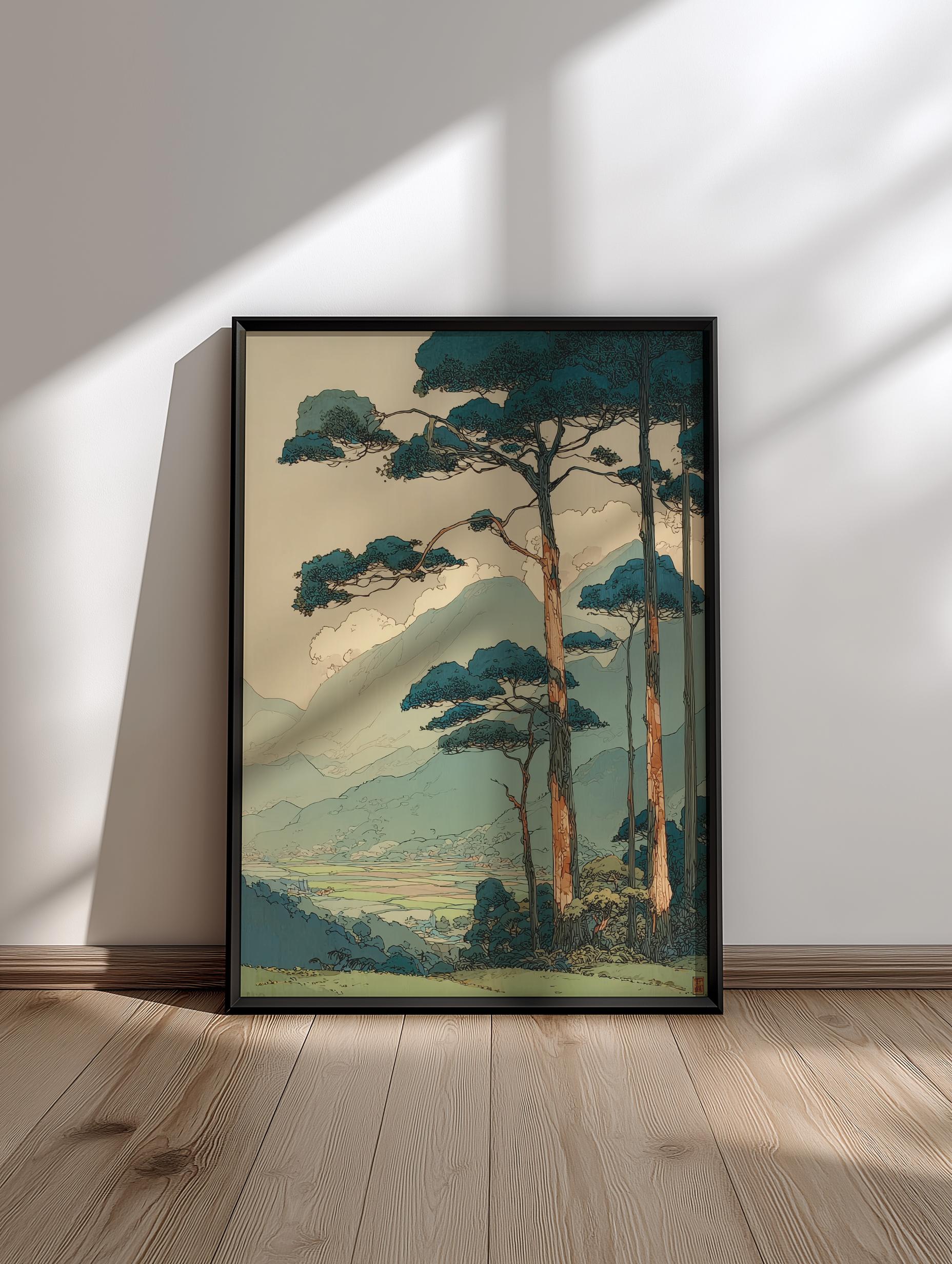 Vintage Japanese Poster | Tranquil Mountain Landscape Wall Art ...