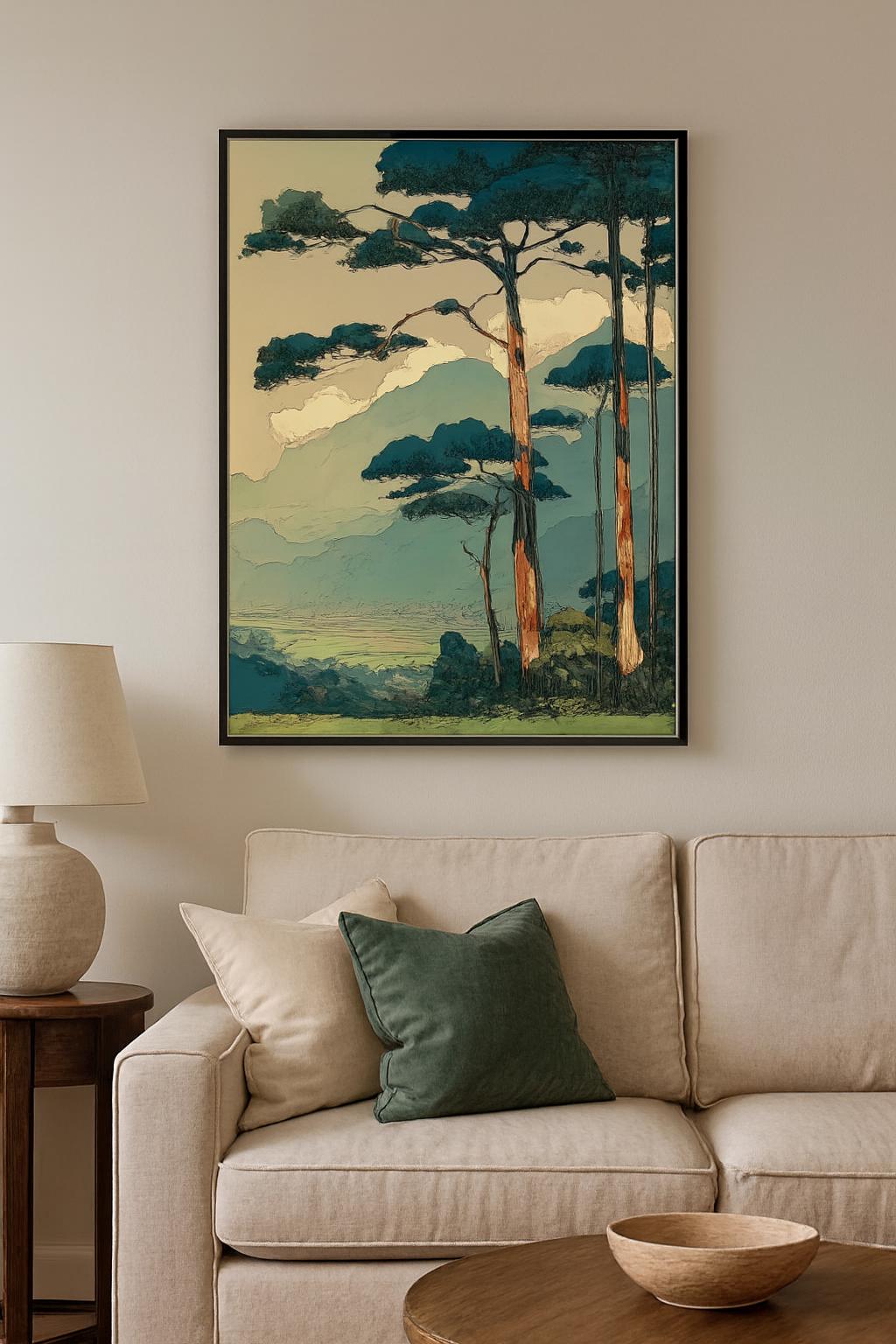 Vintage Japanese Poster | Tranquil Mountain Landscape Wall Art ...