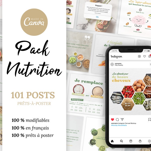 Posts Nutrition, Modèles Instagram en français, Templates Canva personnalisables