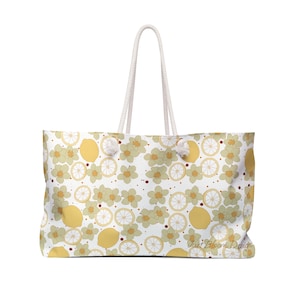 Lemon Flower Weekender Bag, Travel Tote, Overnight Bag, Carry-On, Gym Bag, Floral Print Luggage