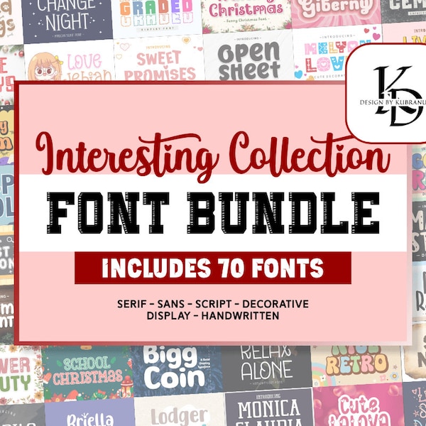 interesting collection font bundle , 70 different style font , file type ttf and otf , for your cricut design , design for you , easy use.