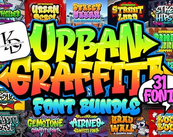 urban graffiti font bundle , 31 different style font , file type ttf and otf , for your cricut design , design for you , easy use.