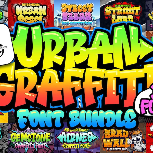 Lot de polices de graffiti urbain, 31 polices de styles différents, types de fichier ttf et otf, pour votre conception Cricut, conception pour vous, utilisation facile.