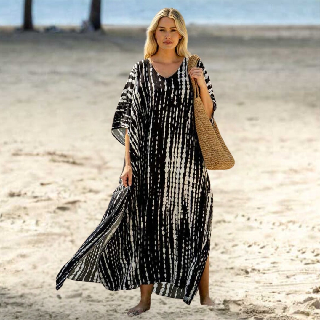Cotton Ikat Caftan (Black&White) main image 1