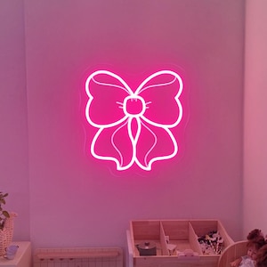 Pink Bow Neon Sign, Coquette Bow Ribbon Decor, Nursery Girly Wall Art, Pink Room Decor, Beauty Salon Decor, Gift For Her, Girls Room Decor