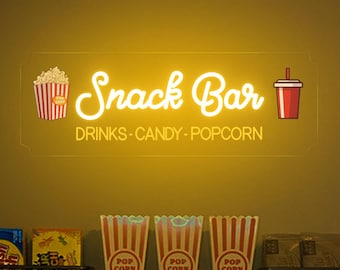 Custom Snack Bar Neon Sign, For Gourmet Shop Decor ,Fast food coffee shop decoration, Cinema Food Light , Kitchen Decor ,Popcorn Neon Logo