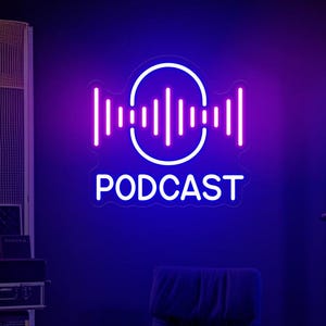 Podcast Neon Sign, Podcast LED Light, Microphone Neon Art, Recording Studio Wall Decor, Radio Music Club Art, Gift Idea, Home Studio Decor