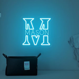Letrero de neón personalizado con letras de la A a la Z, nombre personalizado, decoración de pared para dormitorio infantil, regalo de cumpleaños personalizado, decoración de habitación con temática deportiva.