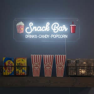 Custom Snack Bar Neon Sign, For Gourmet Shop Decor ,Fast food coffee shop decoration, Cinema Food Light , Kitchen Decor ,Popcorn Neon Logo image 4