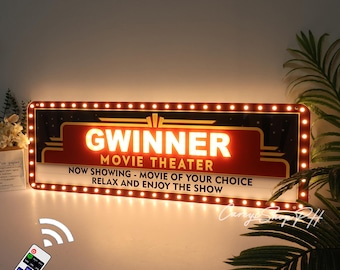 Custom Movie Theater Marquee Sign, Vintage Home Theater Wall Decor, Personalized Your Name Sign, Theater Room Wall Decor, Game Zone Wall Art