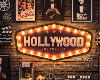 Letrero luminoso de Hollywood, decoración para cine en casa, luz nocturna para películas.
