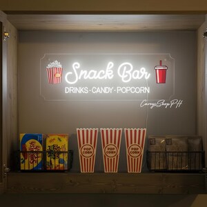 Custom Snack Bar Neon Sign, For Gourmet Shop Decor ,Fast food coffee shop decoration, Cinema Food Light , Kitchen Decor ,Popcorn Neon Logo image 2