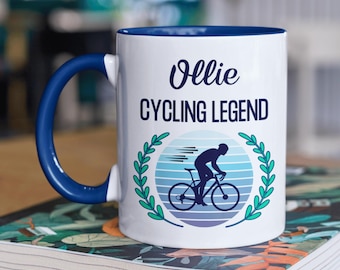 Personalised Cycling Mug, Cycling Gift, Gift For Bike, Custom Gift For Cyclist, 11oz ceramic, Four colours