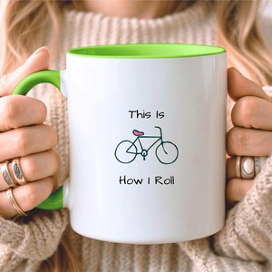Cycling Gift For Her, Funny Cycling Mug, Minimalist Gift, Gift For Cyclist, Girlfriend Birthday Present, Gift For Wife Ceramic Green