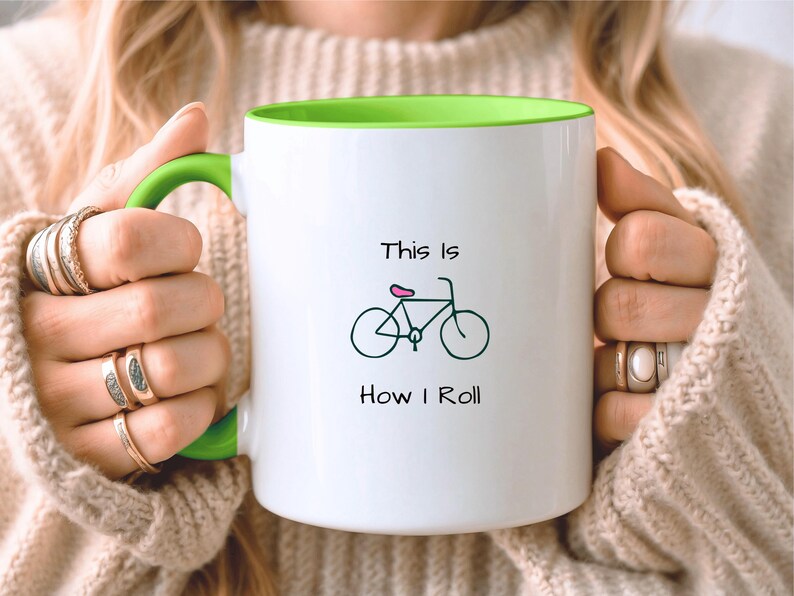 Cycling Gift For Her, Funny Cycling Mug, Minimalist Gift, Gift For Cyclist, Girlfriend Birthday Present, Gift For Wife Ceramic Green